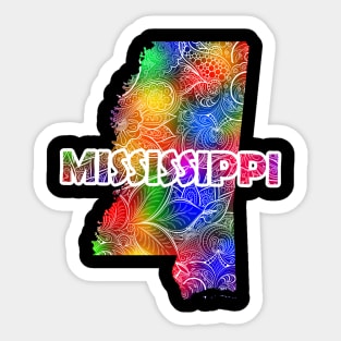Colorful mandala art map of Mississippi with text in multicolor pattern Sticker